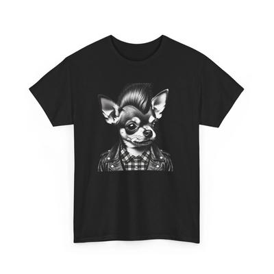 Unisex Adult T Shirt Punk Chihuahua Dog Wearing Leather Jacket Mohawk Music Tee