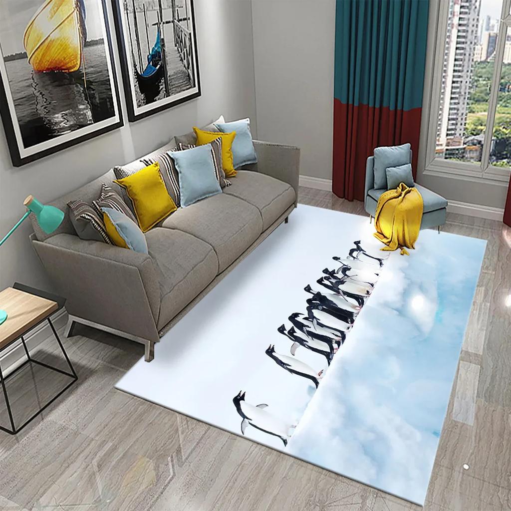 Antarctica Penguin Pattern Carpet Cute Animal Large Carpet for Living Room Bedroom Decor Area Mats Bathroom Non-slip Mat Carpet