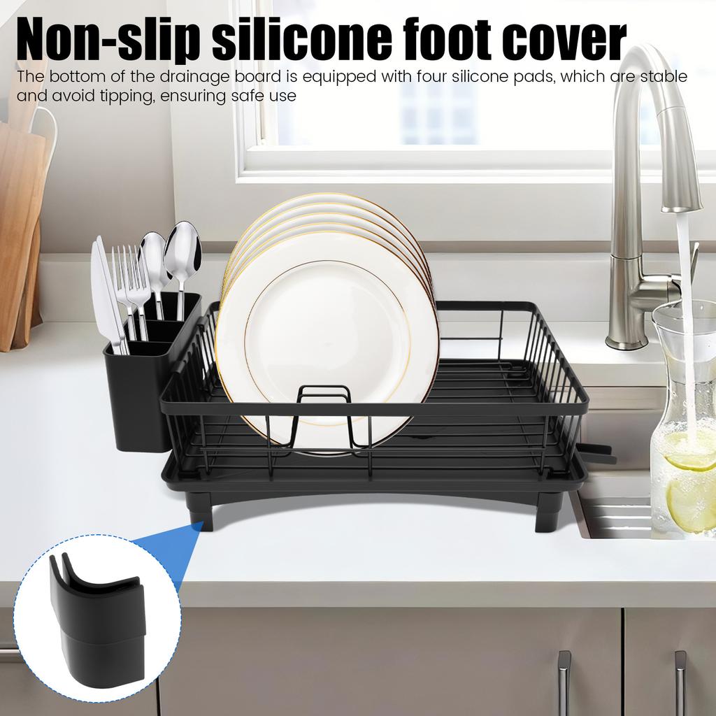 Dish Drying Rack Iron Flatware Dish Drainer with Utensil Holder Large Capacity Non-slip Counter Dish Rack Kitchen Storage Rack