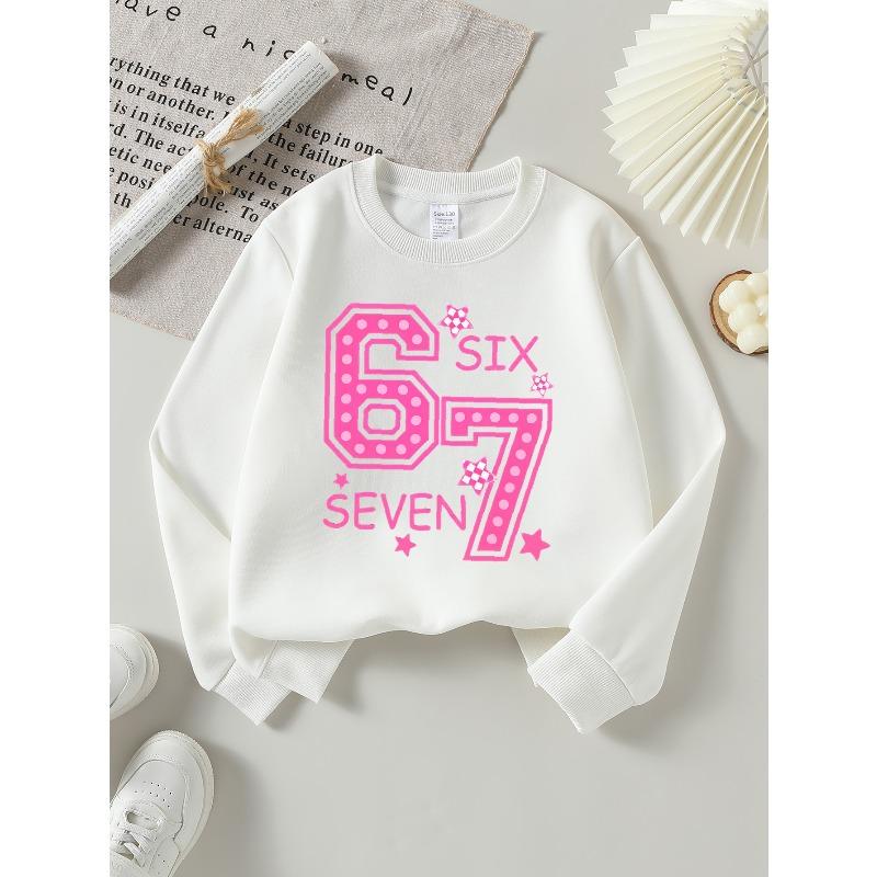 European Sizes Girls' Soft Crewneck Sweatshirt, Pink Star Print Design with Cute Print, Casual All-Match, Ideal Holiday Present