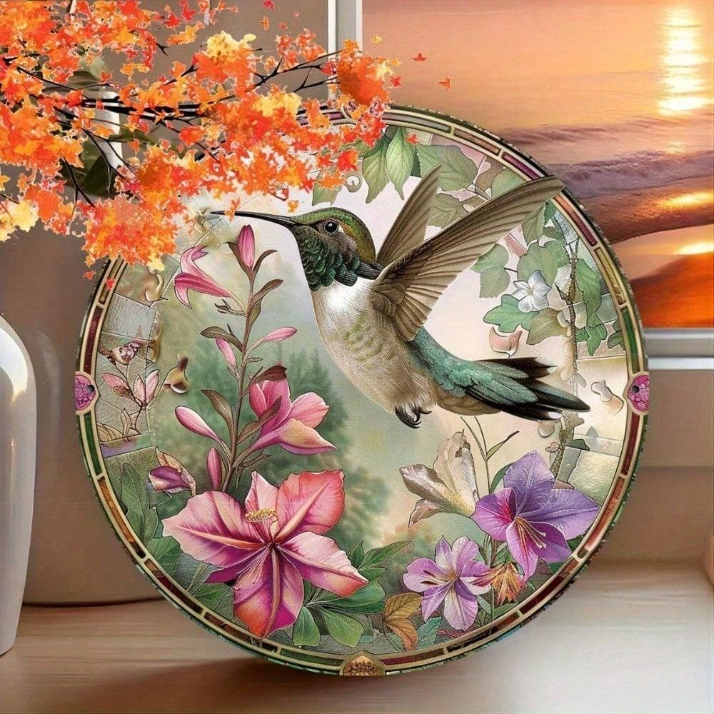 Vintage Hummingbird Tin Sign 8x8 Inch Retro Metal Wall Art For Home Cafe Decor