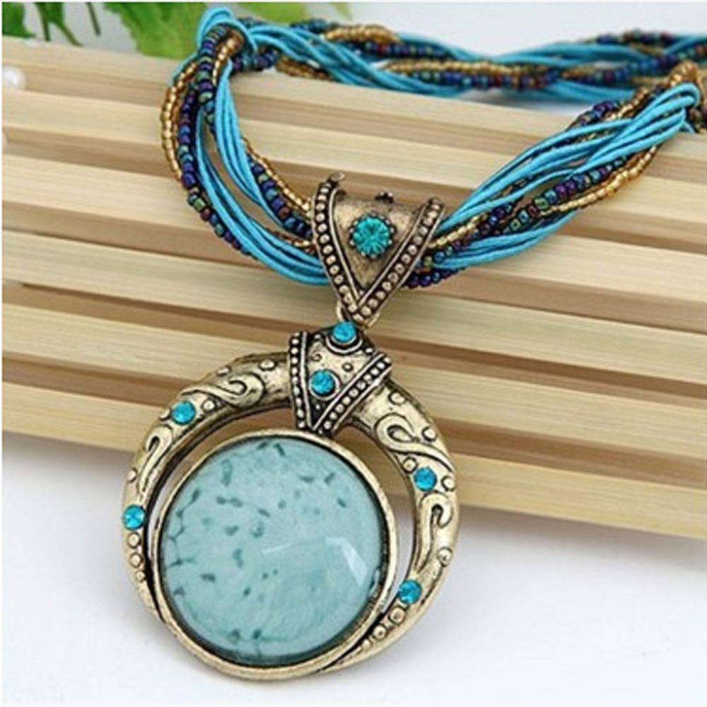 Vintage Bohemian Necklace Alloy Round Pendant Necklace New Pendant Necklace
