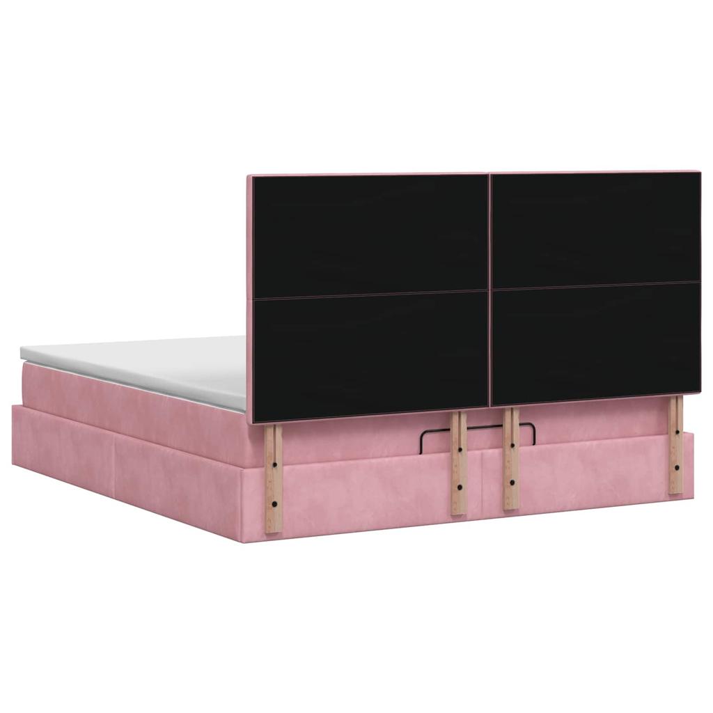 Ottoman Bed with Mattress and LED Pink 140 x 190 cm Velvet