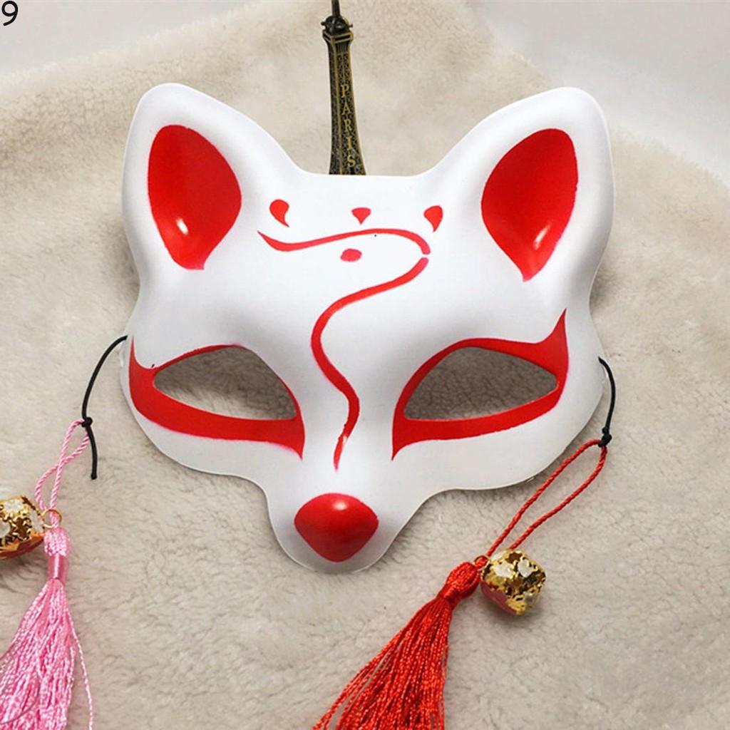 Half Japanese Anime Face Fox Mask Handpainted Kitsune Halloween Cosplay Gift