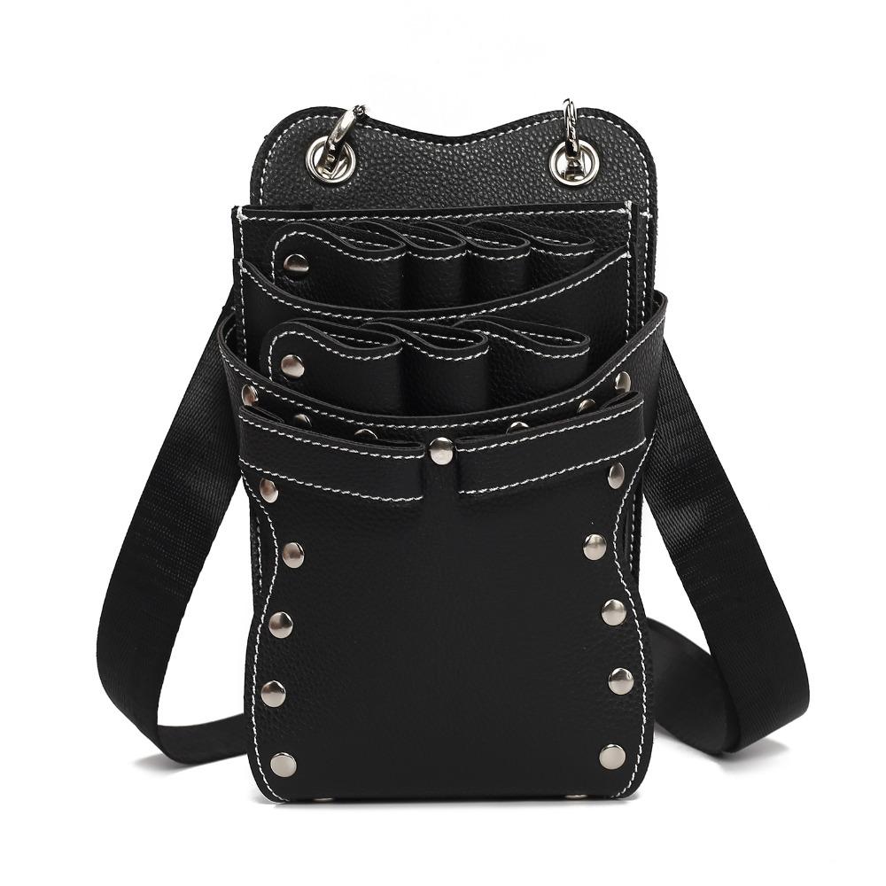 

Большая емкость Парикмахерская поясная сумка из ПУ кожи Сумка для стрижки Кроссбоди Инструмент для ножниц чёрный