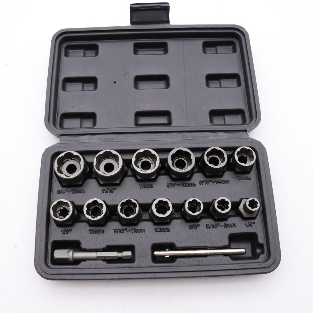 Set de 14 extractoare de piulițe și șuruburi pentru elemente de fixare deteriorate și incomplete