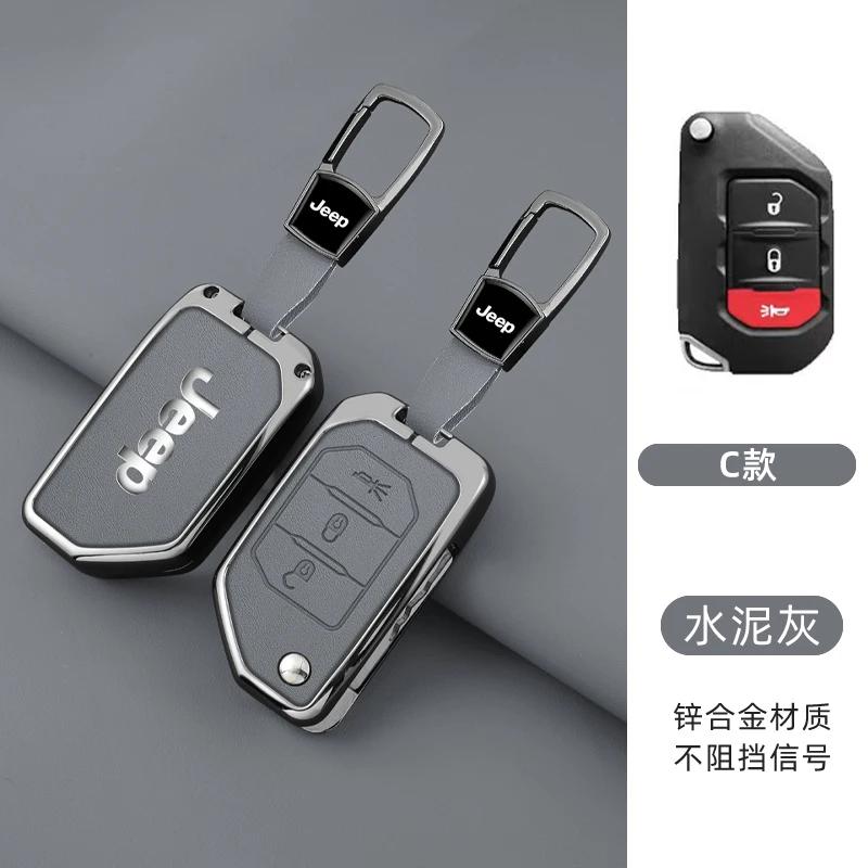 For Jeep Metal Leather 2 3 4 Buttons Car Flip Key Case Cover For Jeep Gladiator JT Sahara JLU Wrangler JL Rubicon 2018 2019 A
