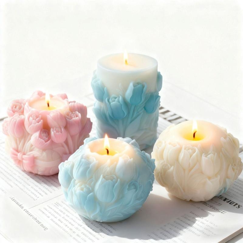 Embossed Flower Candle Silicone Molds Food Grade Silicone Easy Demold for Epoxy Resin Candle Soap Chocolate Baking Mould