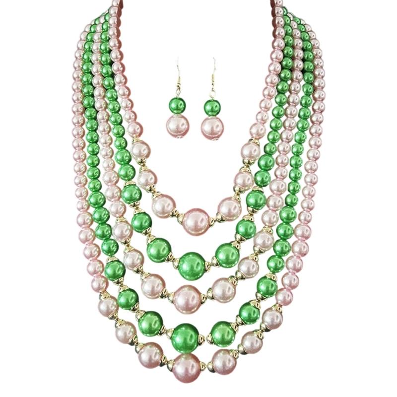 Fashionable Layering Artificial Pearls Necklace With Matching Studs Comfortable Daily Wear Accessories