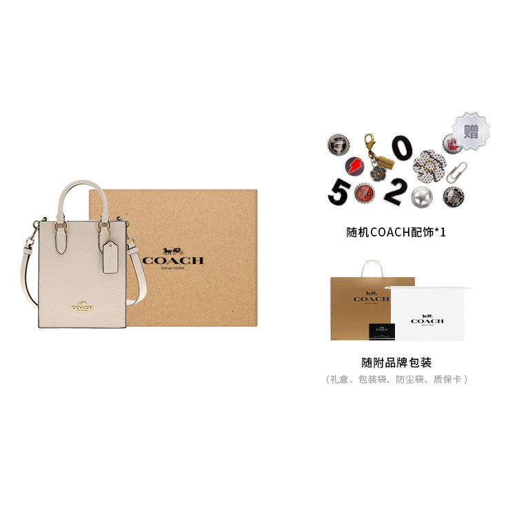 COACH N/S Pebbled Leather Tote Bag, Shopping Bag, Shoulder Bag, Crossbody Bag, Handbag Mini Women's White CJ500-IMCHK