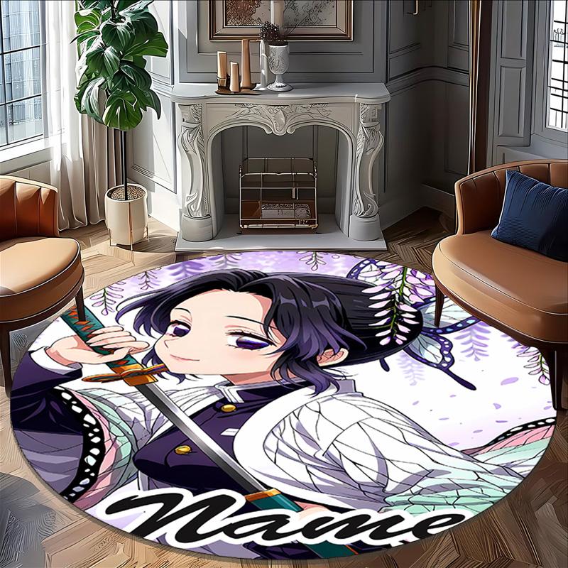 Customizable Demon Slayer6 Round Non-Slip Carpet - Ideal for Garden, Picnic, Office, Perfect for Decoration, Suitable For All Seasons