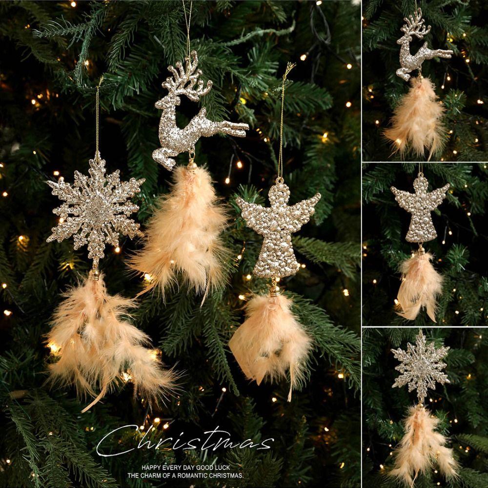 Plastic Christmas Tree Feather Pendant Angel Snowflake Christmas Hanging Decoration Elk Feather Hanging Ornament