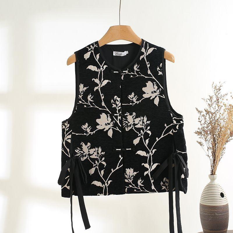 

Топ-жилет черный жаккардовый год жилет для матери новый большой размер M [Recommended below 50kg]