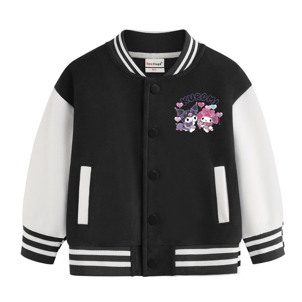 Kuromi Children's Baseball Jacket - Autumn/Winter Fashion, Girls' Plus Velvet Top, Medium & Large Sizes.