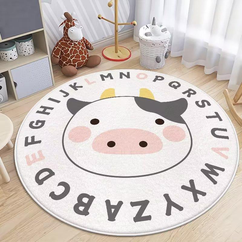 Round Cute Cartoon Carpet Imitation Cashmere Floor Mat Children's Floor Mat Bedroom Bed Rug