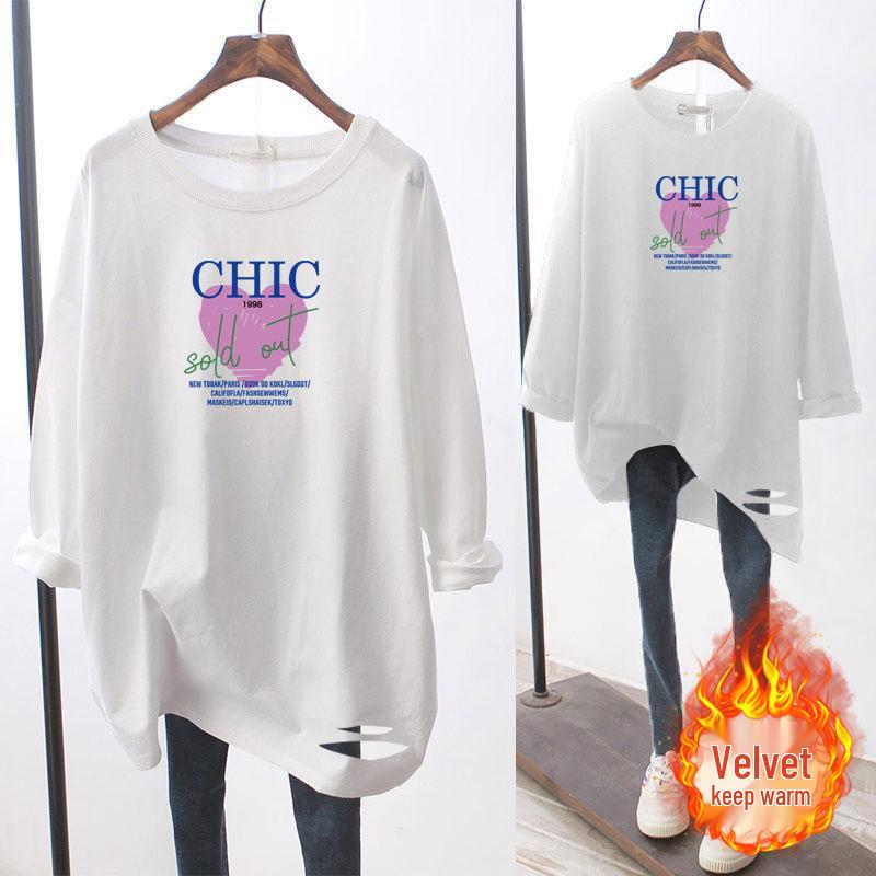 

Women s Plus Size Korean Style Cotton T-shirt - Long Sleeve Loose Fit, Slimming & Versatile, Spring/Autumn 2024 Collection. XL (110-125 lbs)