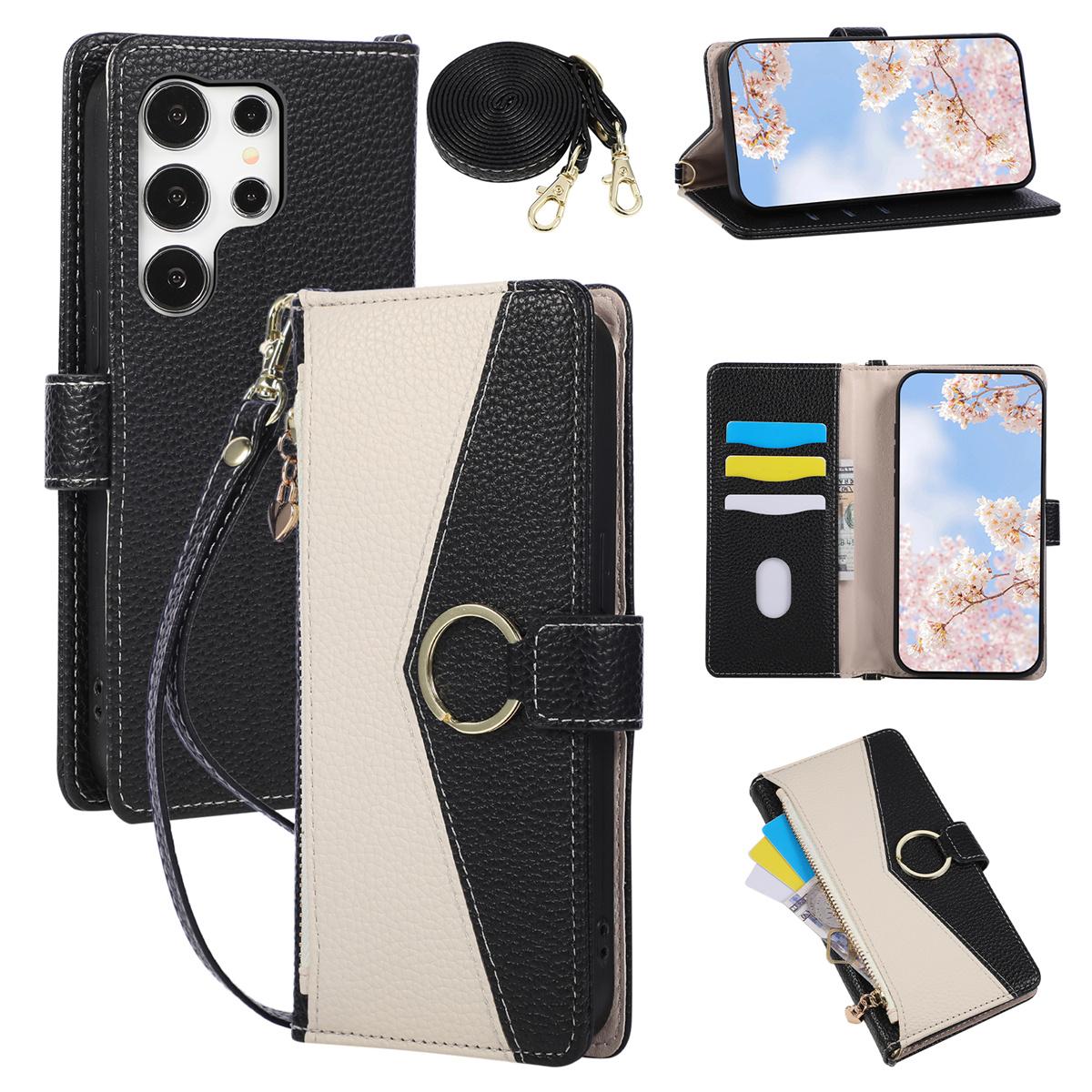 

Crossbody Cards Holder Leather Wallet Phone Case for Samsung S26 Ultra S25 Edge S24 S21 FE S23 S22 Plus A57 A37 A17 A07 Cover Galaxy S26 чёрный