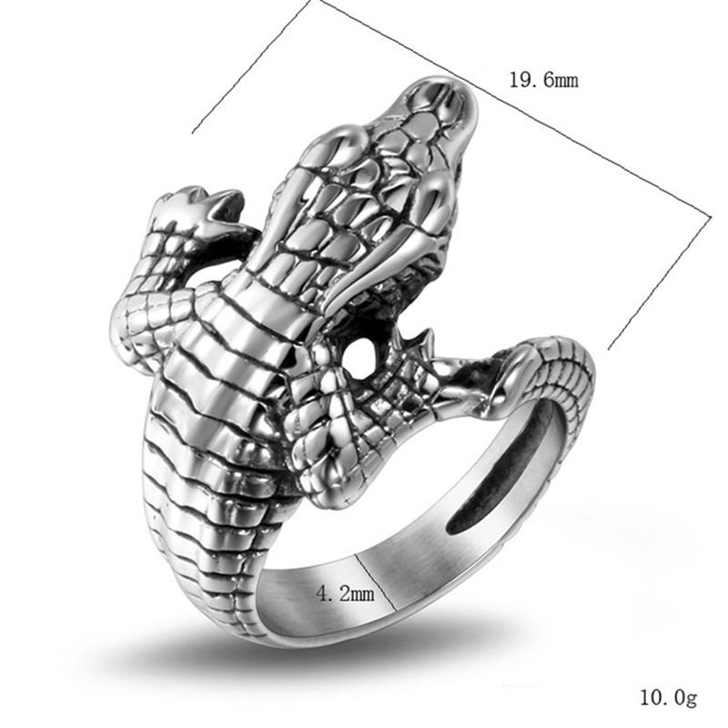 Crocodile Vintage Punk Ring Men 316L Stainless Steel Animal Ring #7-#12