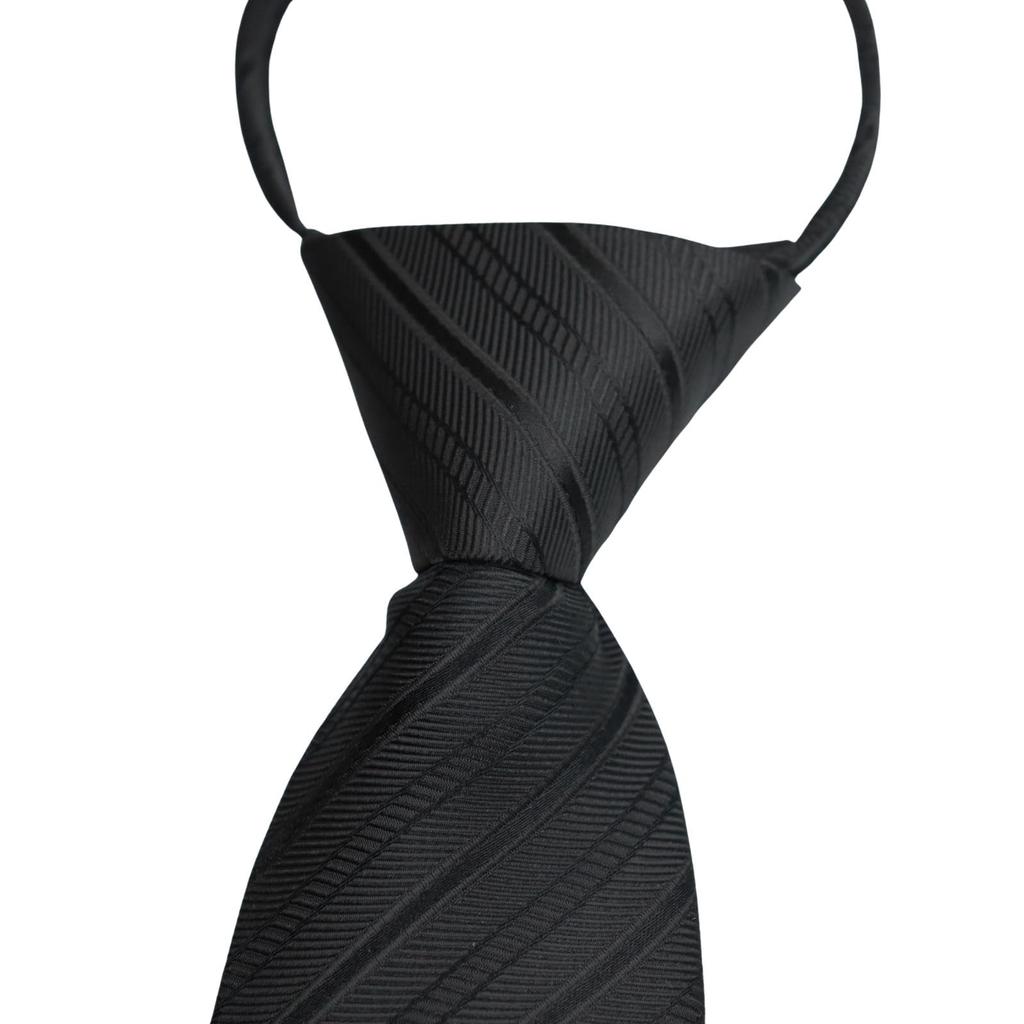 [Michiko London] One-touch tie, black, striped, regular size, 8cm wide end, no tying required, formal wear, funeral, memorial service, polyester,