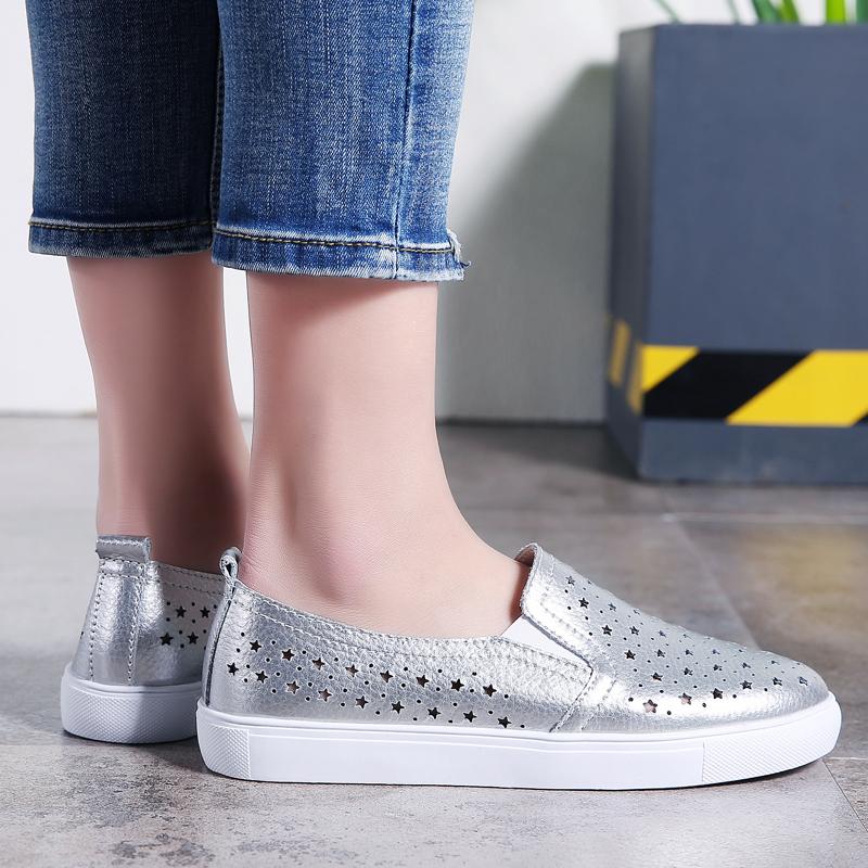 Women’s Sneakers Casual Summer Hollow Slip On Outdoor School Student Silver Shoes Plus Size
