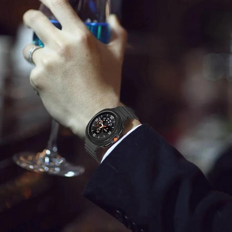 Silicone Strap+PC Case for Samsung Galaxy Watch 8 classic Wave Band Screen Protector Bumper for Galaxy Watch 8 classic 46mm