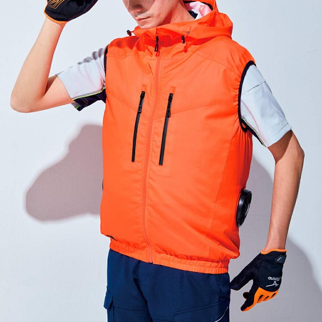 San-S Air Conditioning Fuujin Hooded Vest KU92112 for Forklifts, Water-Repellent, with Pro-Uni Sticker Next to Fan Position [3.Navy, Medium]