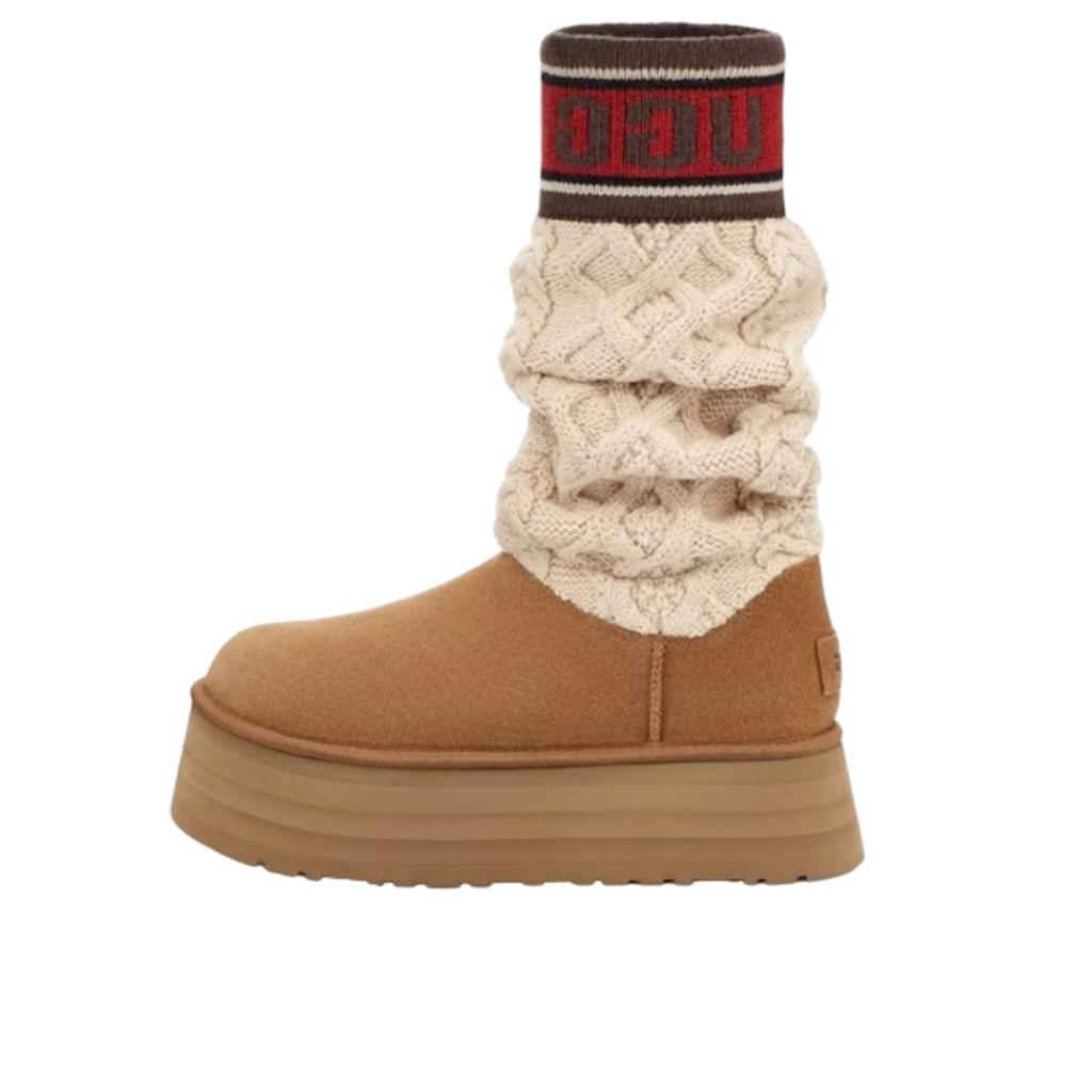 UGG Klasický svetr s nápisem, kozačky kaštanové barvy