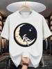 Space Theme Unisex Short Sleeve Tshirt Astronaut Resting On Moon Starry Night Print O Neck Tee Cosmic Art Male Casual Fashion Tops