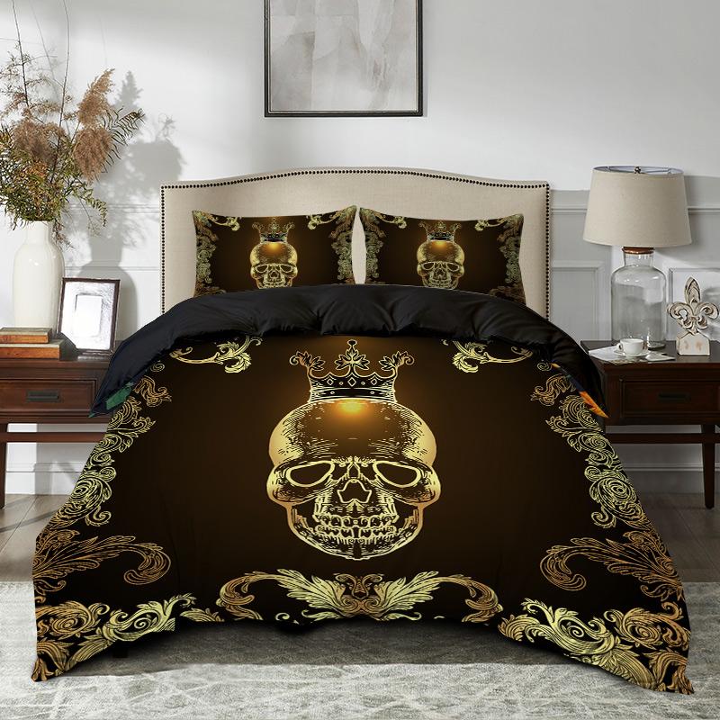 3PC Skeleton Pumpkin Down Quilt Set Comfortable Bedding Cute Little Devil 1Quilt Set 2Pillowcases No Fill Home Atmosphere Decor