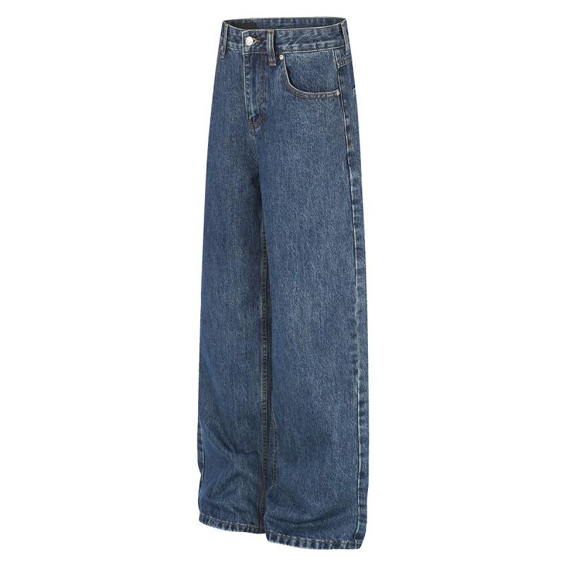 Vintage Washed Jeans Men Straight Leg Loose Fit Clean Style Casual Everyday Wear