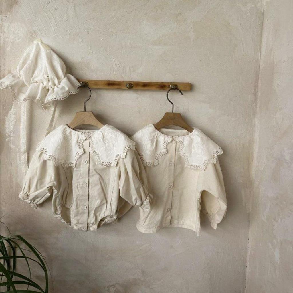 2025 Korean Spring Lace Lapel Snap Crotch Bodysuit for Girls - Infant/Toddler Romper