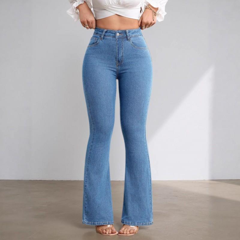 High Waist Ausgestellte Jeans Damen Schmal Geschnitten Weites Bein Hosen Lässiger Stil