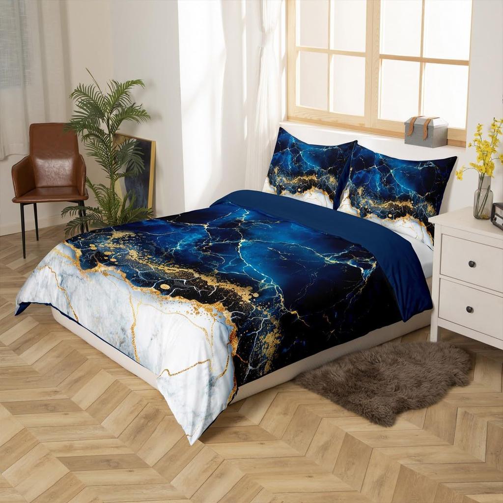 Golden Marble Three-Piece Quilt Cover 3D Digital Printing Bedding Set Bed Cover