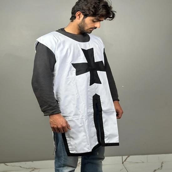 Płaszcz Templariusza Święty Krzyż Płaszcz Templariusza Krzyżowca Średniowieczny Płaszcz Zbroi Rycerskiej LARP Cosplay Kostium do Odgrywania Ról