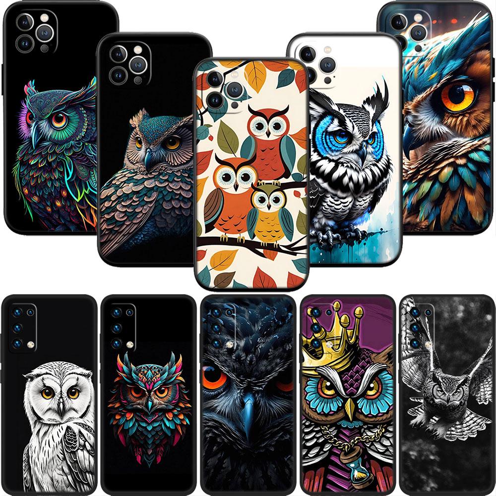 CJ25 Cartoon Art Owl Soft Shell Phone Case for Samsung Galaxy S20 S21 S22 Ultra FE + Plus A21S A22 A24 A25 A26 A30 A30S A31