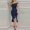 Formal Dress Off Shoulder Irregular Sleeveless Non-positioning Print Bodycon Dress for Wedding