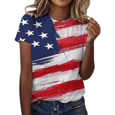 Summer Women's Flag Themed 3D Round Neck Short Sleeved Loose Printed T-Shirts Women’s