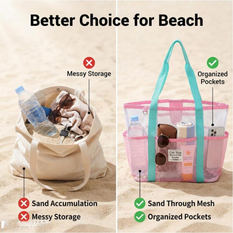 Pink Swimming Bag Large Capacity Vacation Beach Bag Portable Tote Mesh Sport Storage Bag Breathable Travel Toiletry Shower Bag