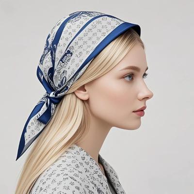 68cm Quastenknoten Bedruckter Schal Für Damen Frühling und Herbst Dünner Imitation Seide Schal Für Temperament Vielseitiges Kopftuch Schal