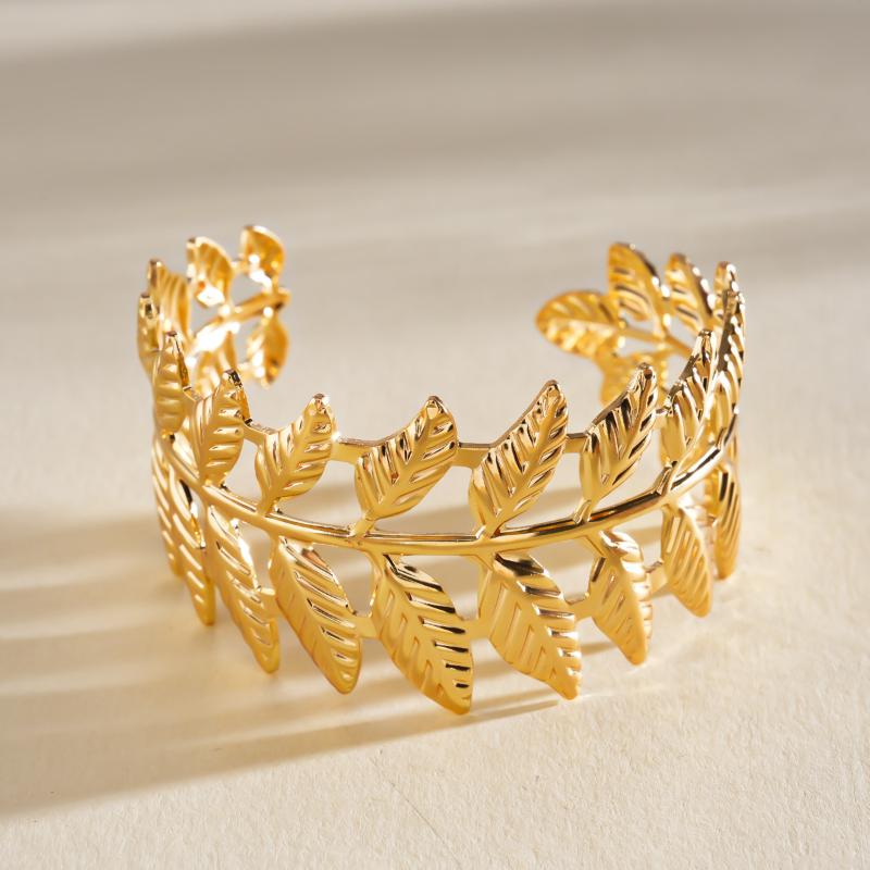 Vintage Ginkgo Leaf Butterfly Open Cuff Bangle Gold Silver Wide Statement Bracelet For Women Boho Party Jewelry