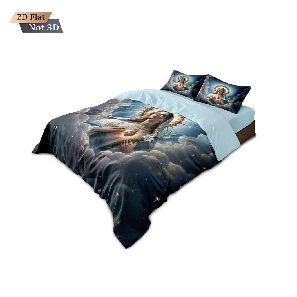 3pcs Holy Virgin Mary Printed Coreless Bedding Set Soft and Comfortable Dormitory Bedroom Multiple Sizes Machine Washable