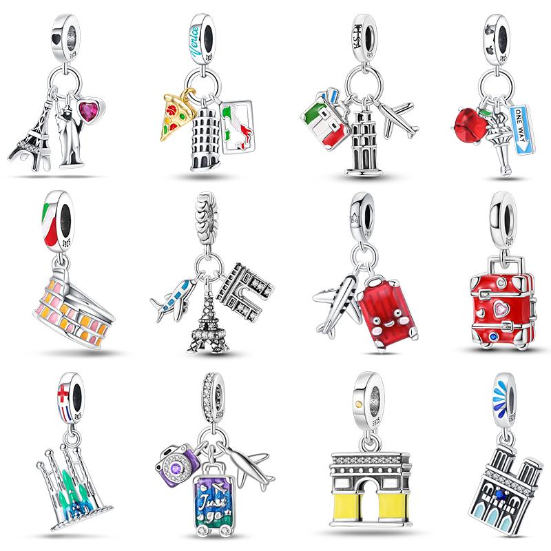 Klassischer Kupfer Eiffelturm Koffer Berühmte Sehenswürdigkeiten Charms Perlen Passend für 3mm Original Armbänder DIY Schmuck Geschenk