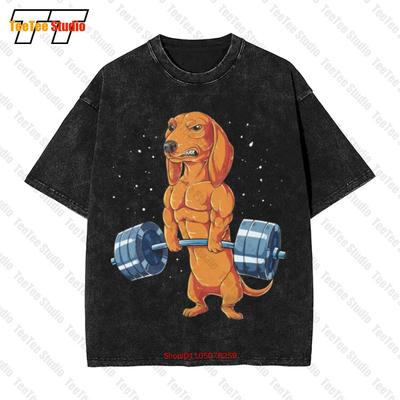 Gym Workout Dachshund Weightlifting Vintage Oversized TShirt TIJ
