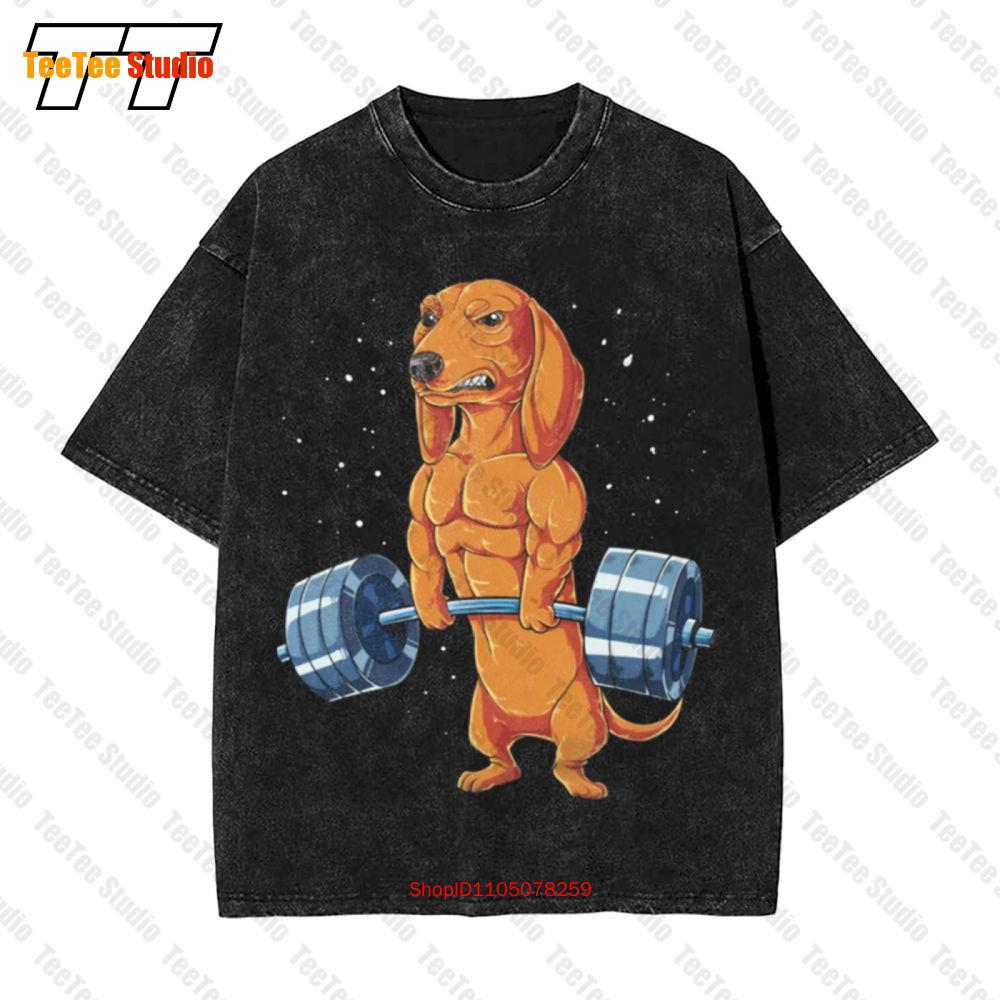 Gym Workout Dachshund Weightlifting Vintage Oversized TShirt TIJ S