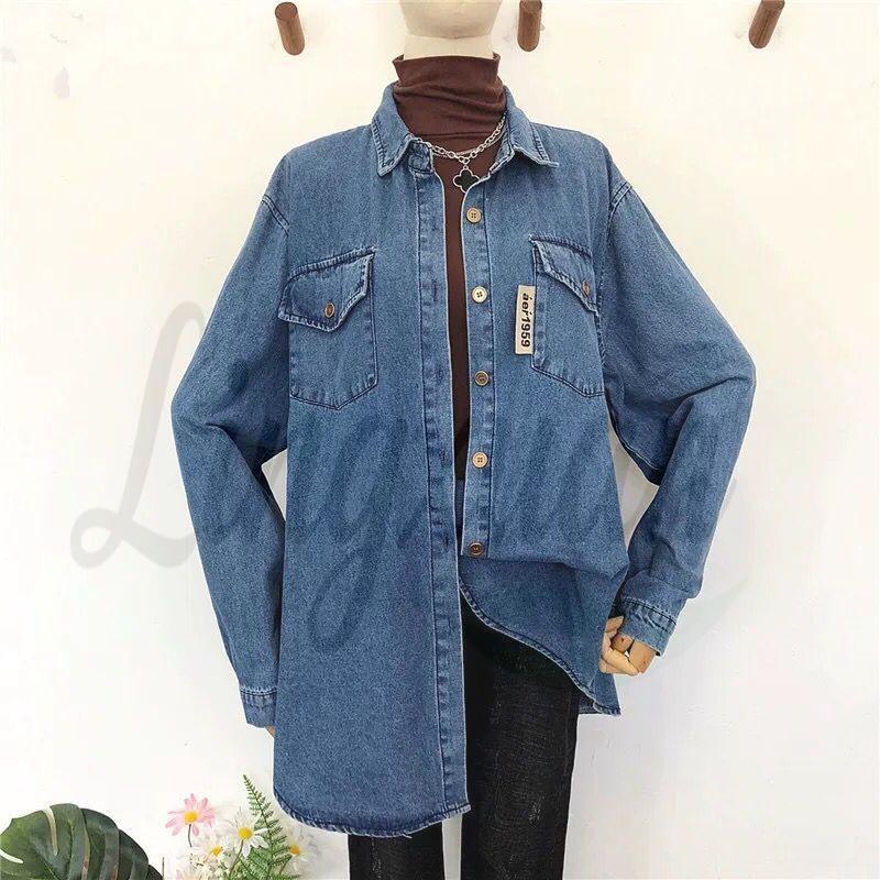

2026 Spring Women s Loose Denim Layering Shirt Jacket - Korean Style Retro Medium-Long Sleeve One Size синій
