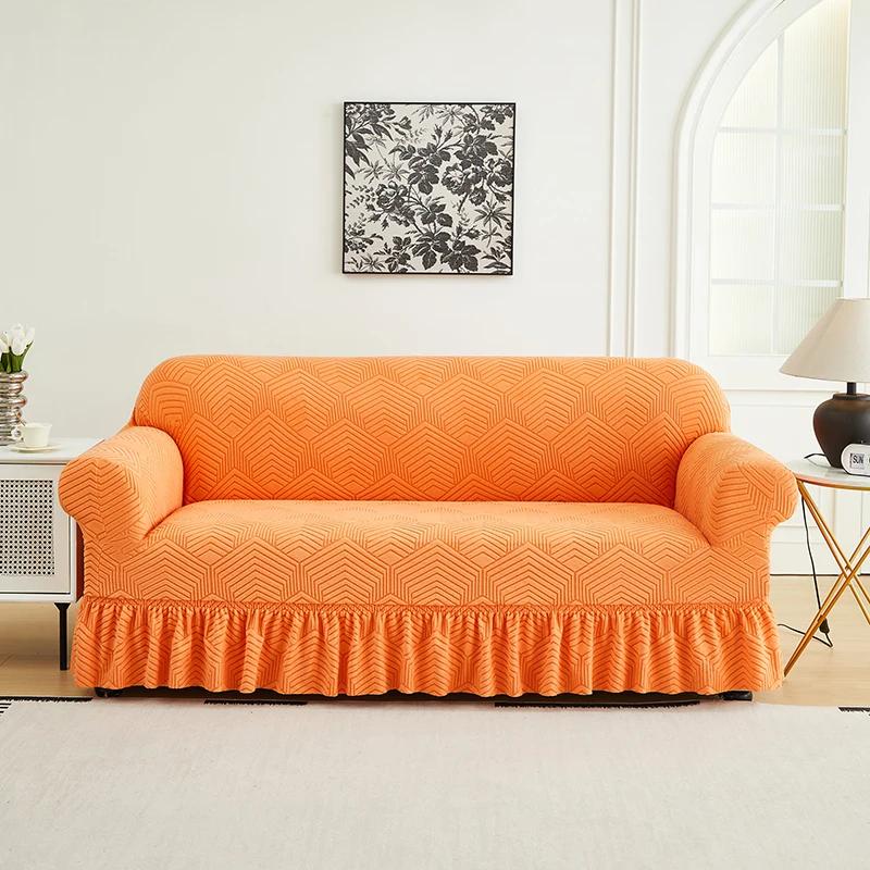 1 PC Jacquard Sofa Cover with Skirt Splash can be easily removed Couch Cover Protector of Bench with Armrest