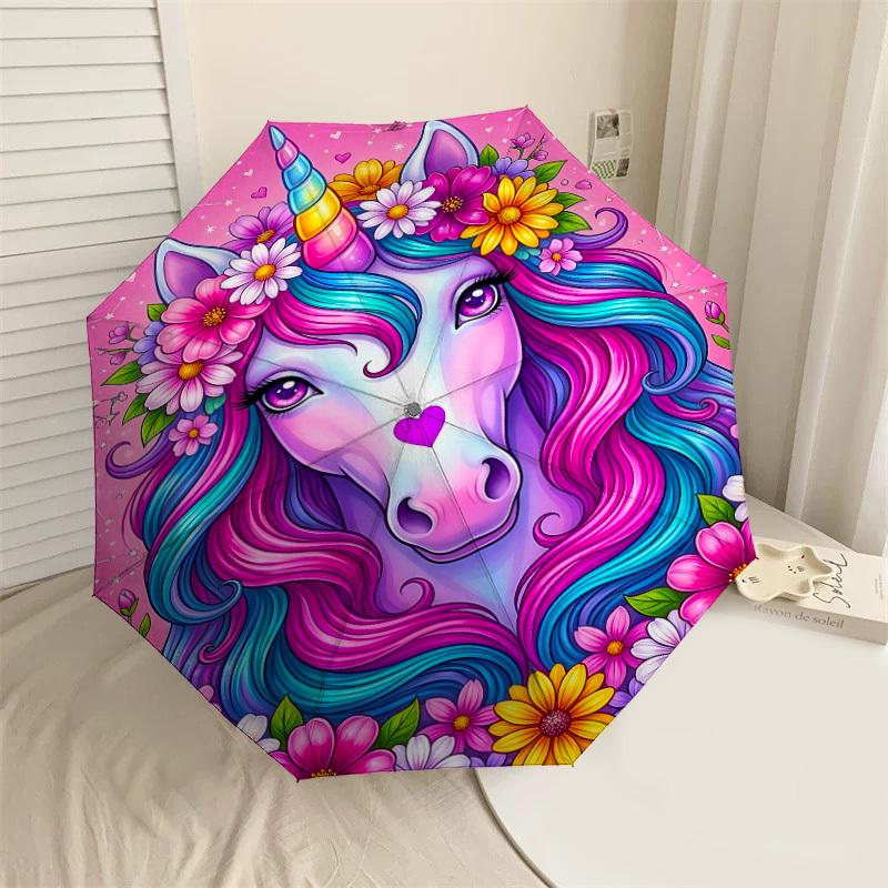 

1PC Unicorn Umbrella-8-Rib Reinforced, Automatic Open, Lightweight & Durable, Fashion Accessory for Outdoor, J0389
