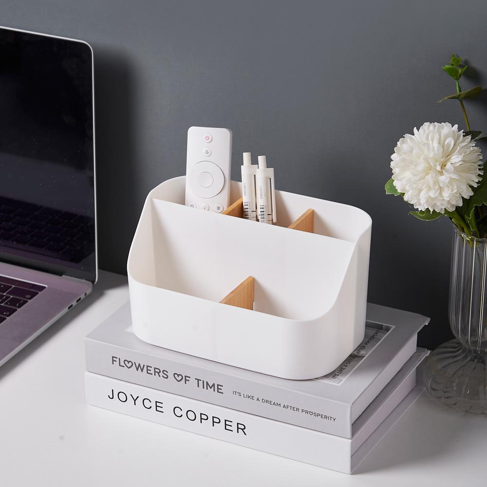 Creative Bamboo & Wood Multifunctional Organizer: Detachable Storage Box for Stationery, Remote, Makeup Brushes, and Pen Holder.