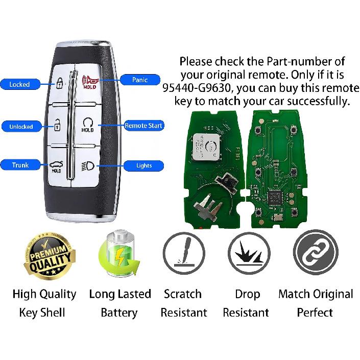 Keyless Entry Remote Control Smart Key for Hyundai Genesis G70 2021-2023 | Alliskeys 6-Buttons Proximity Key Fob Replacement for Hyundai Genesis G70