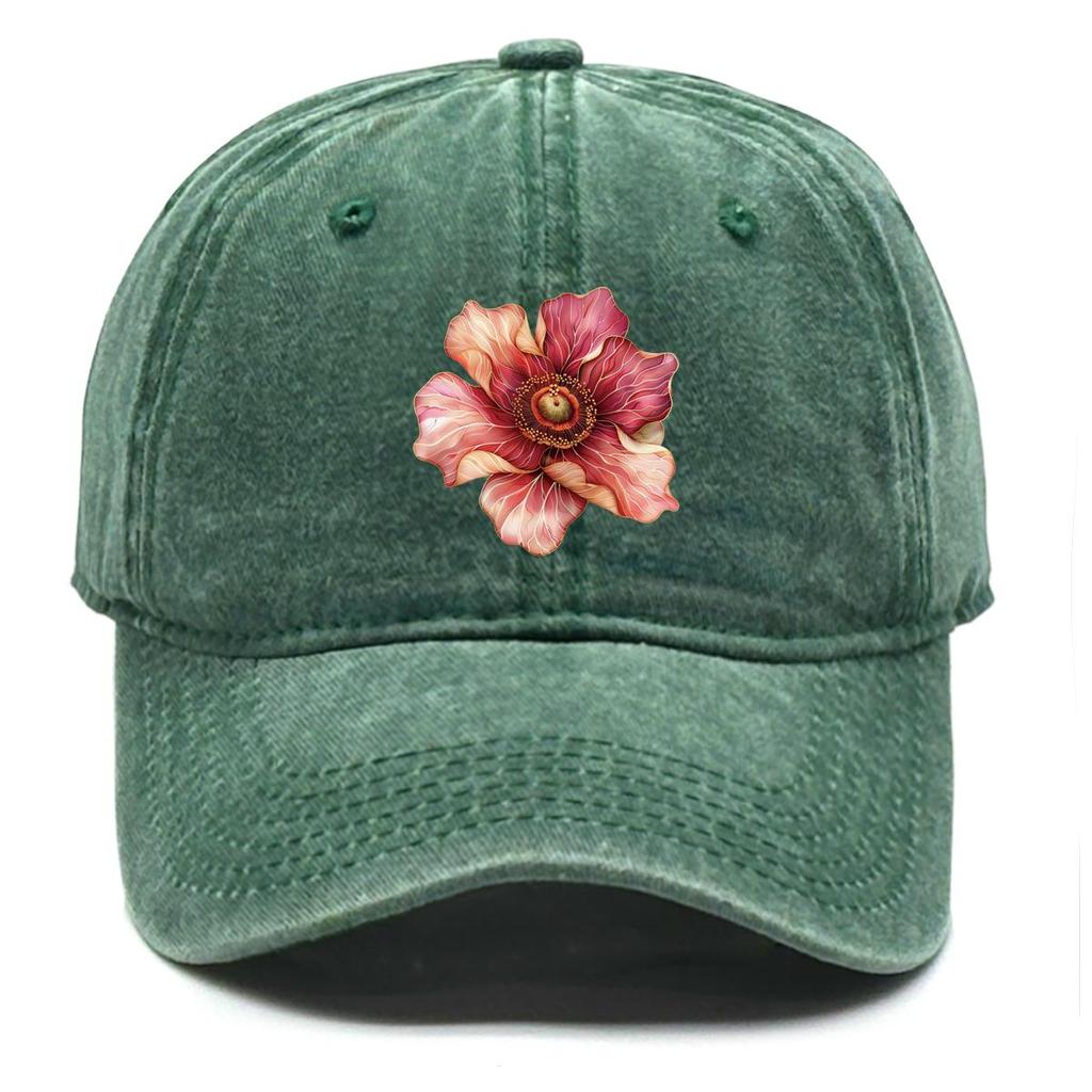 Red Flower Print Snapback Baseball Cap, Mesh Hat Hip Hop Sunshade Sporting Leisure Snapback Baseball Hat